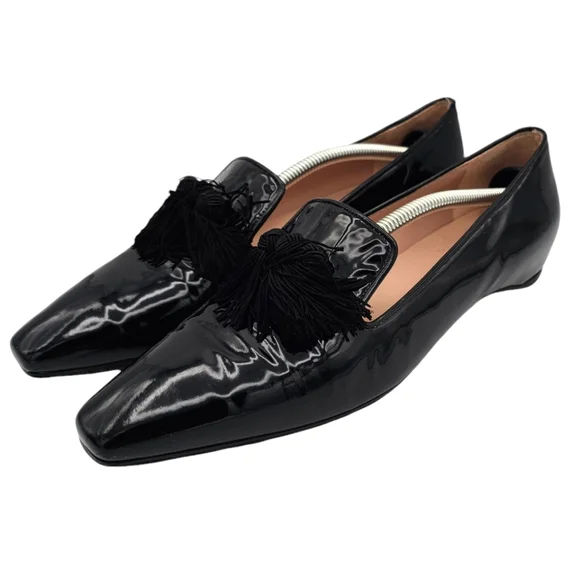 Stuart Weitzman Leather Square Toe Tassle Loafer Flats Black Size 8 - Picture 1 of 13